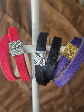 BUNDLE OF 3 Rustic Cuff Haley Calf Hair Double Wrap Bracelets EUC
